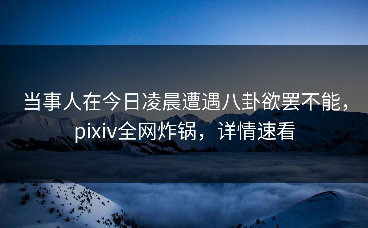 当事人在今日凌晨遭遇八卦欲罢不能，pixiv全网炸锅，详情速看